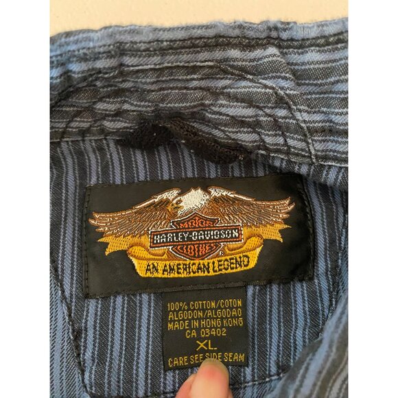 Harley-Davidson Blue Striped Button-Up Shirt Embroidered Logo XL - Picture 3 of 10